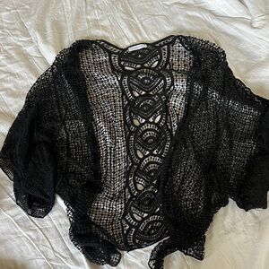 Black Lace Open-Front Cardigan